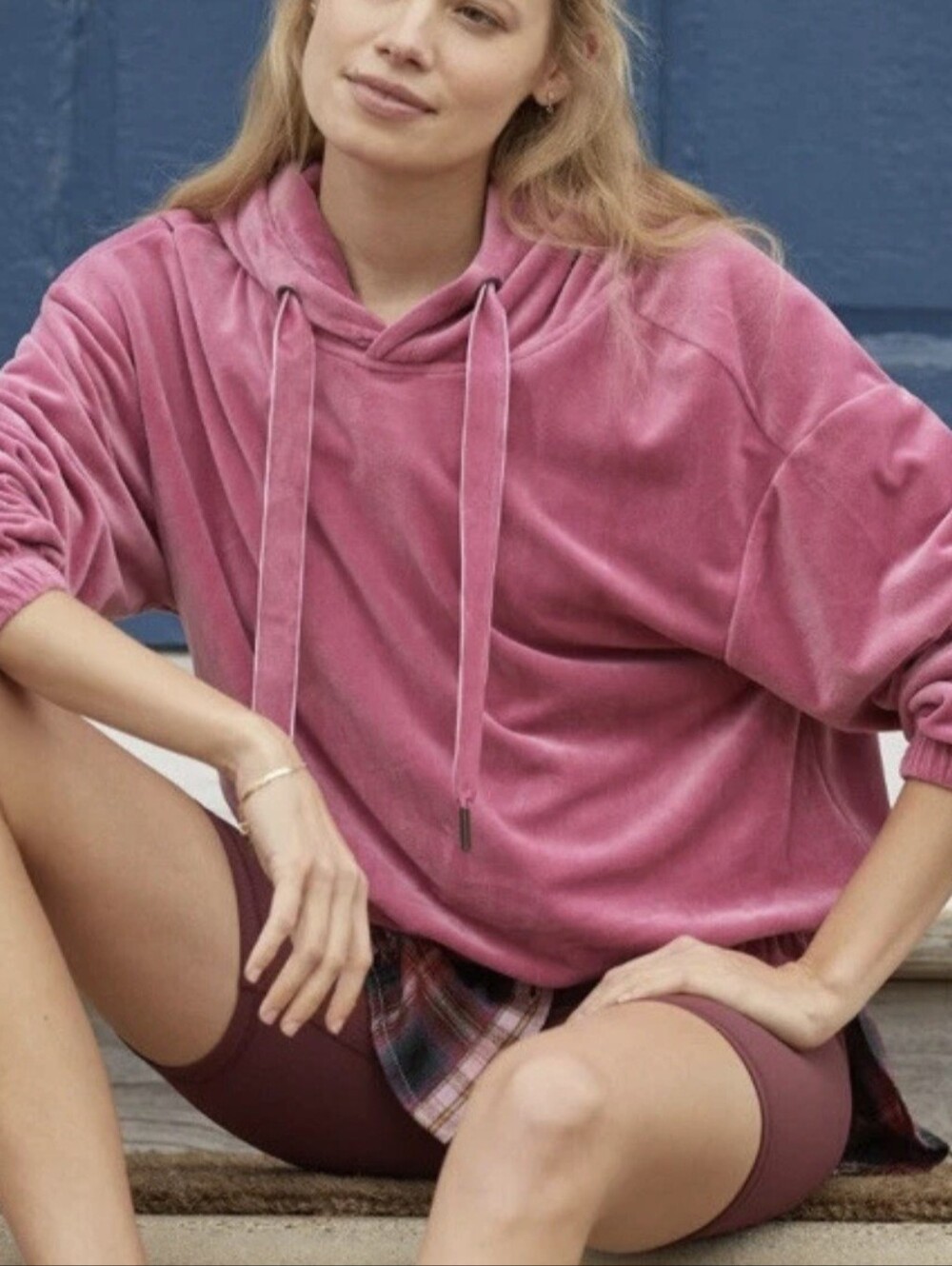 Daily Practice by Anthropologie Velour Hoodie Top Velvet Long Sleeve Size Small